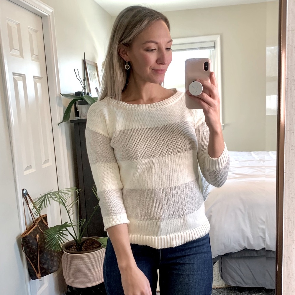Banana Republic Stripe Knit Sweater White Silver